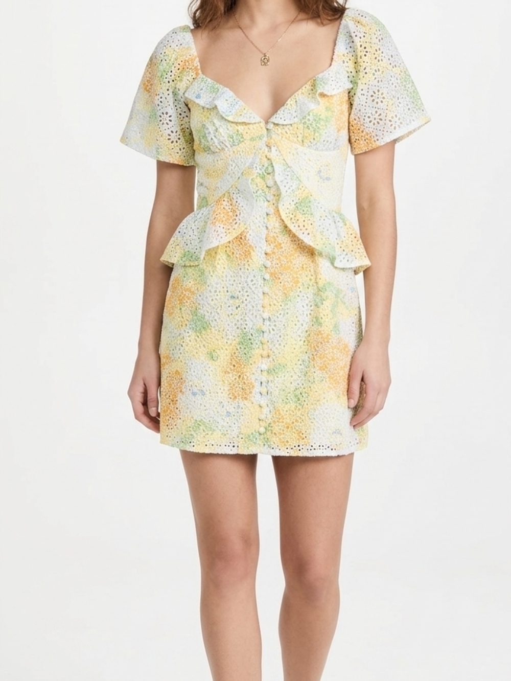 SABO Eyelet Ruffle Mini Dress in Pastel Floral XS 4